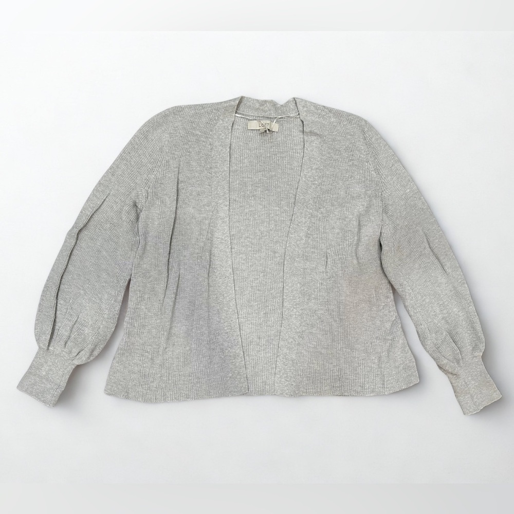 LOFT Light Gray Open Front Ribbed Cardigan - Picture 2 of 9
